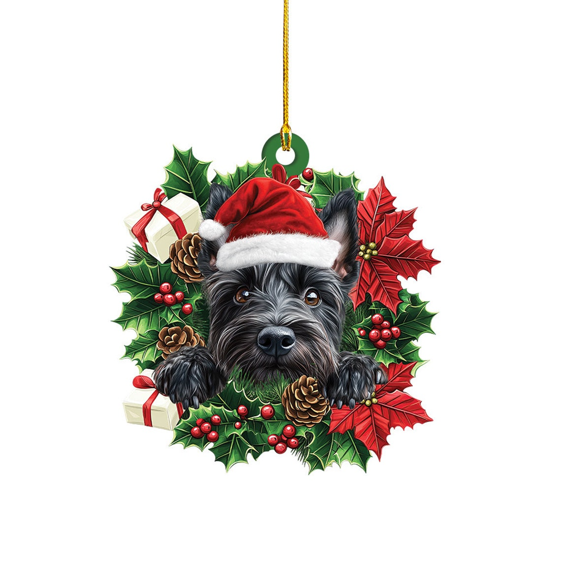 Scottish Terrier Dog Christmas Wreath Ornament, Cute Dog Christmas Ornament Decro Holiday Gift