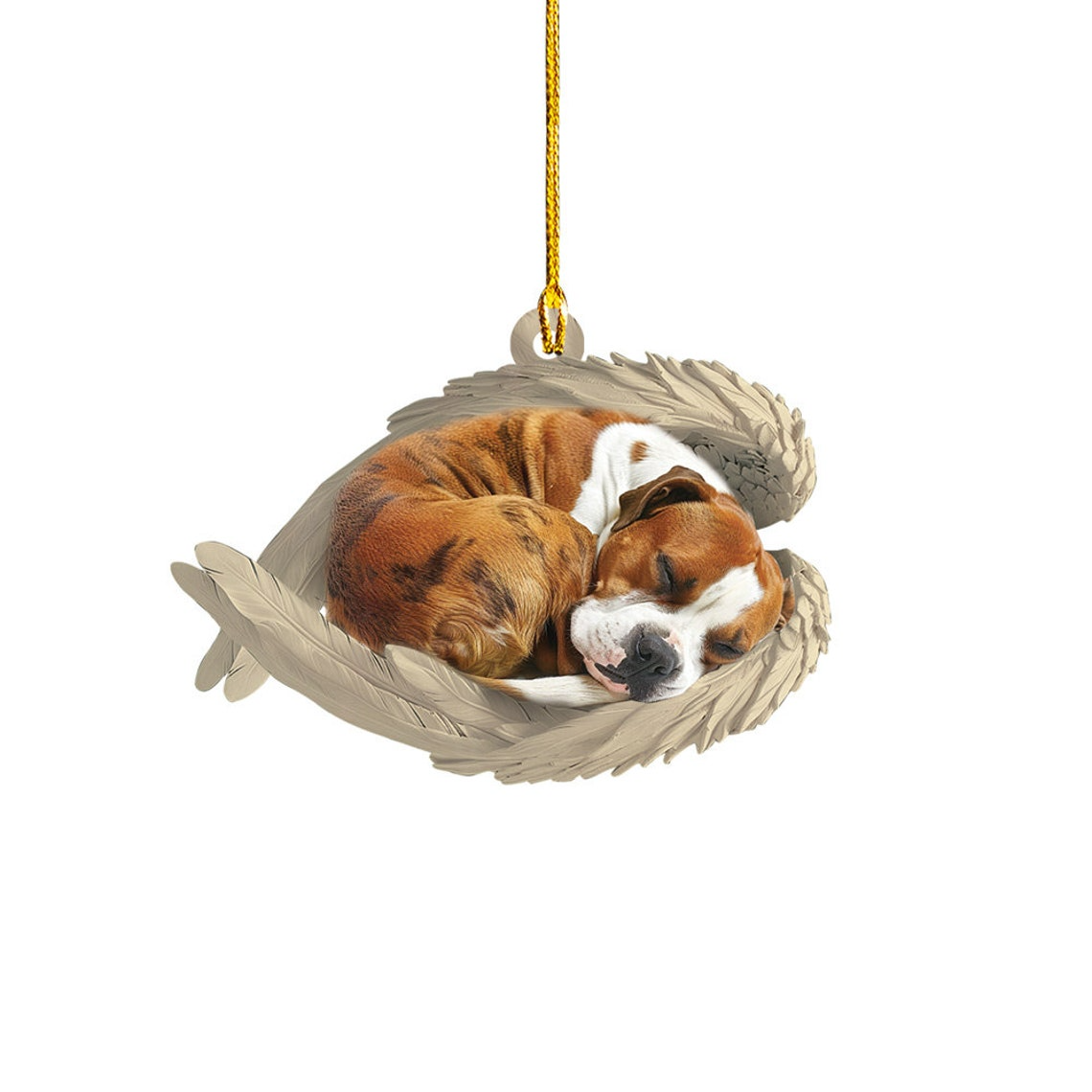 Staffordshire Bull Terrier Dog Sleeping Angel Wings Christmas Ornament, Bull Terrier Dog Ornament