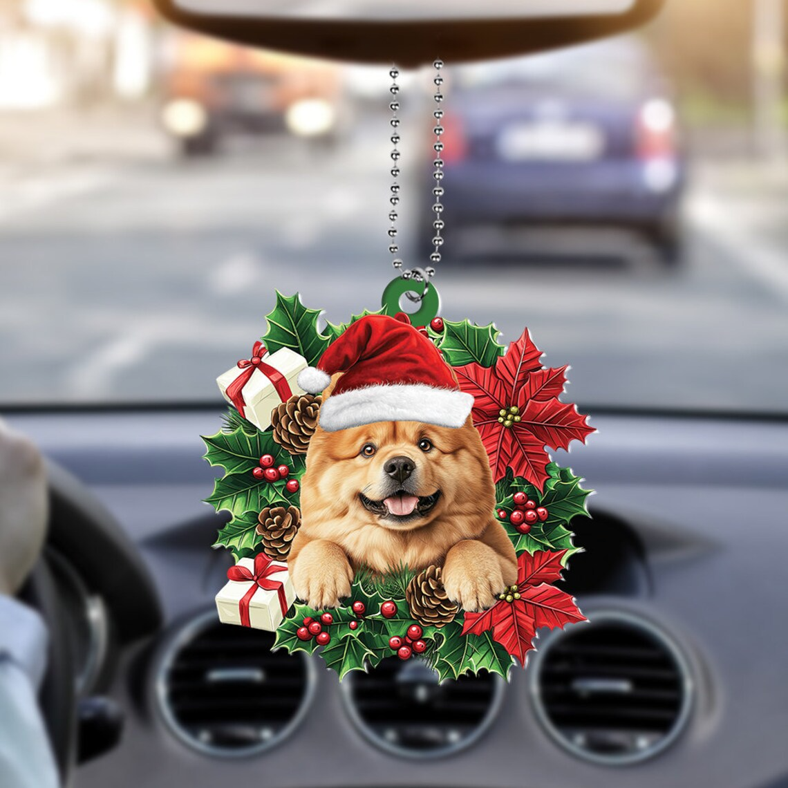 Chow Chow Dog Christmas Wreath Ornament, Chow Chow Dog Christmas Ornament Decor Holiday Gift