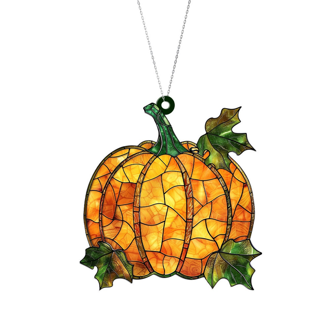 Pumpkin Stained Glass Ornament, Pumpkin Fall Hanging Window Ornament