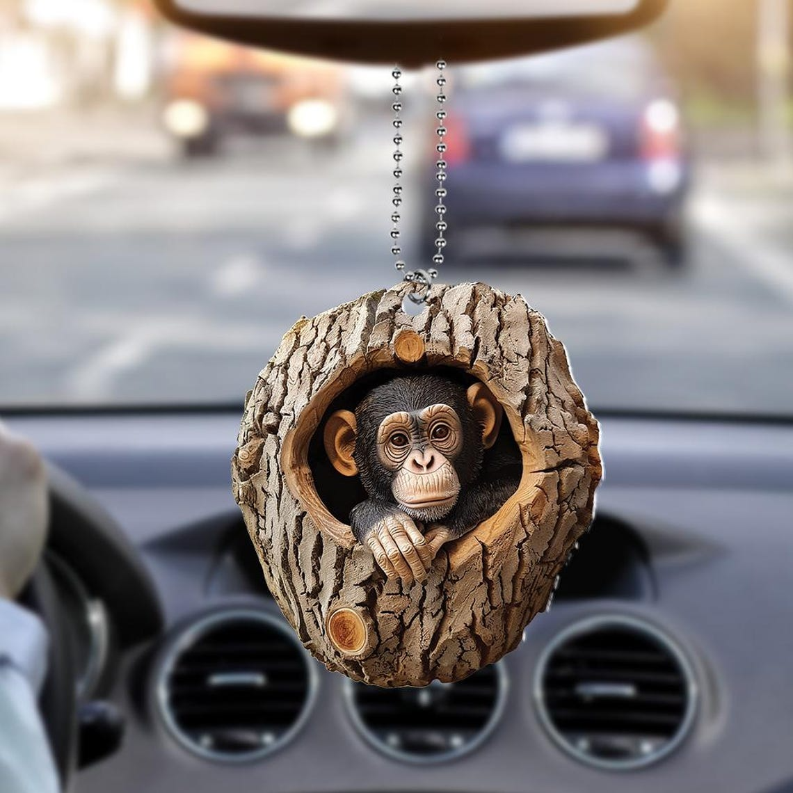 Monkey Flat Rearview Mirror Car Ornament, Monkey Hanging Ornament Holiday Gift