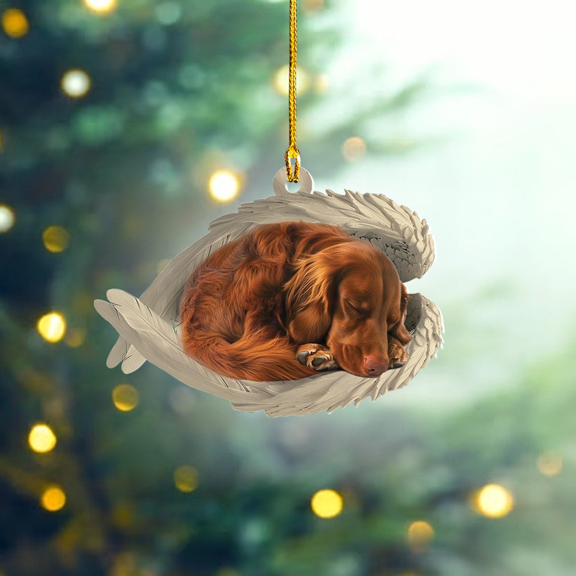 Irish Setter Dog Sleeping Angel Wings Ornament, Cute Irish Setter Dog Christmas Ornament