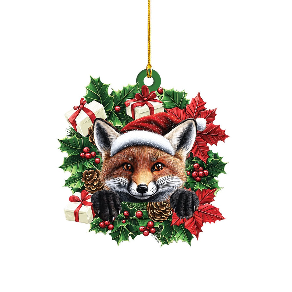 Lovely Fox Christmas Wreath Ornament, Fox Car Hanging Christmas Tree Ornament Decor Gift