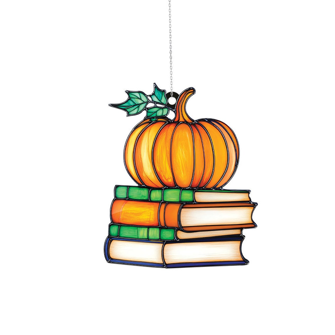 Pumpkin Books Suncatcher Ornament, Halloween Books Pumpkin Fall Ornament