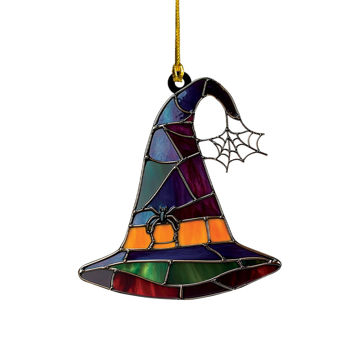 Spider Witch Hat Halloween Suncatcher, Witch Hat Window Hanging Ornament Home Decor