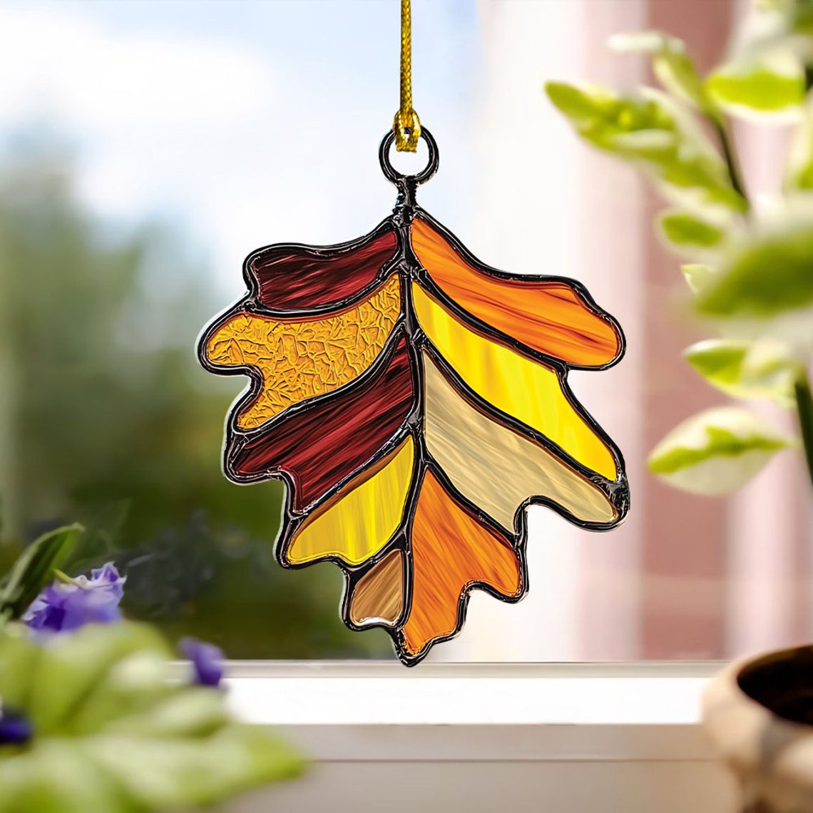 Oak Leaf Autumn Suncatcher Ornament, Autumn Ornament Decor