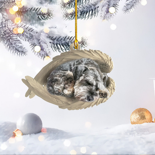 Schnauzer Dog Christmas Ornament Decor, Schnauzer Dog Sleeping Angel Wings Ornament Gift