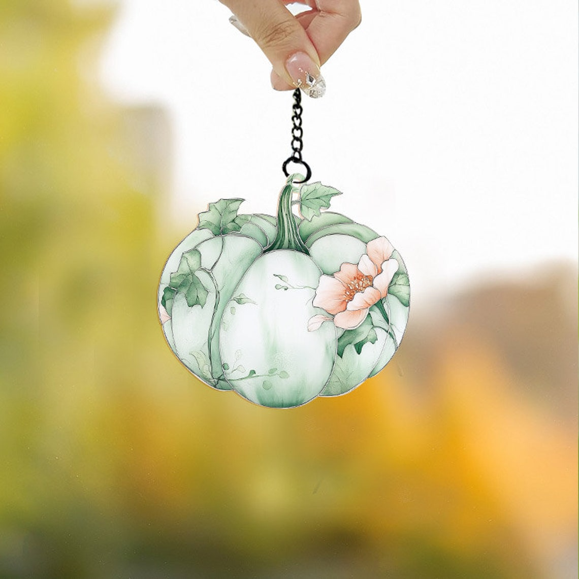 Turquoise Pumpkin Suncatcher Ornament, Halloween Pumpkin Home Decor Gift