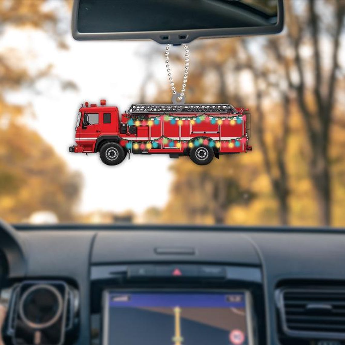 Fire Truck Hanging Christmas Light Ornament, Firefighter Christmas Tree Decor Ornament