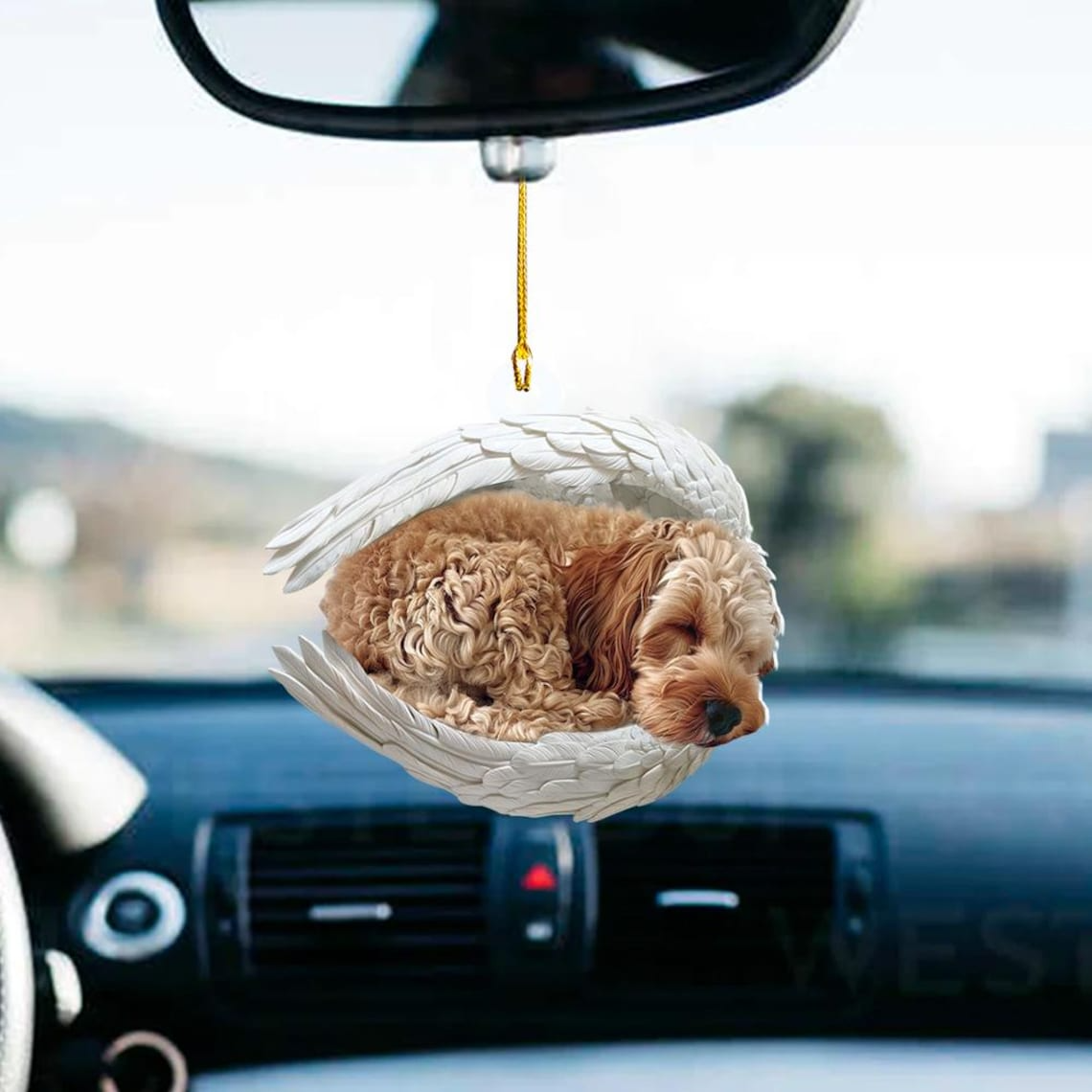 Cockapoo Dog Angel Wings Hanging Christmas Ornament, Cockapoo Dog Christmas Ornament Decor