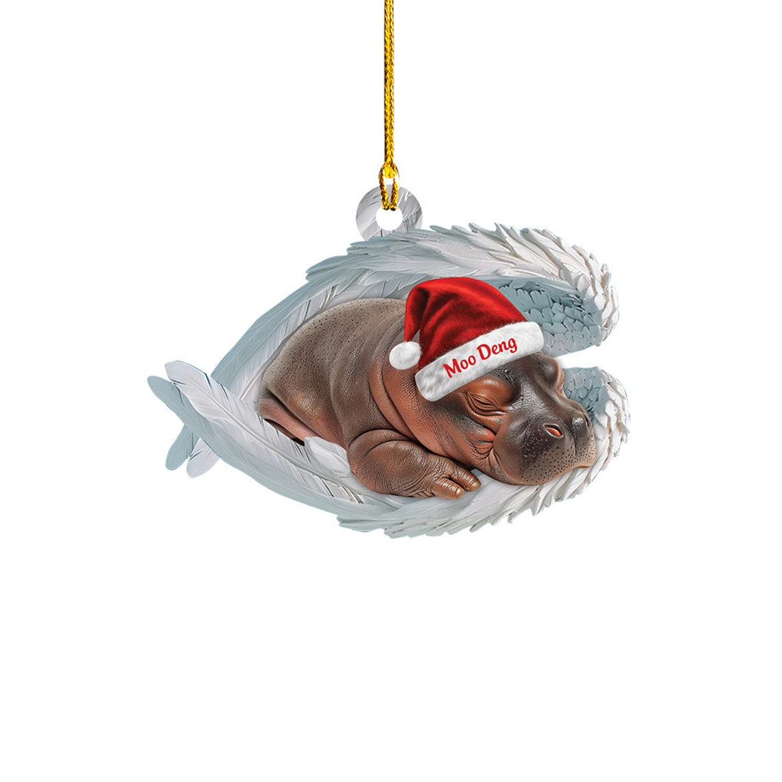 Baby Hippo Moo Deng Hanging Ornament Gift, Pygmy Hippo Sleeping Angel Wings Car Ornament