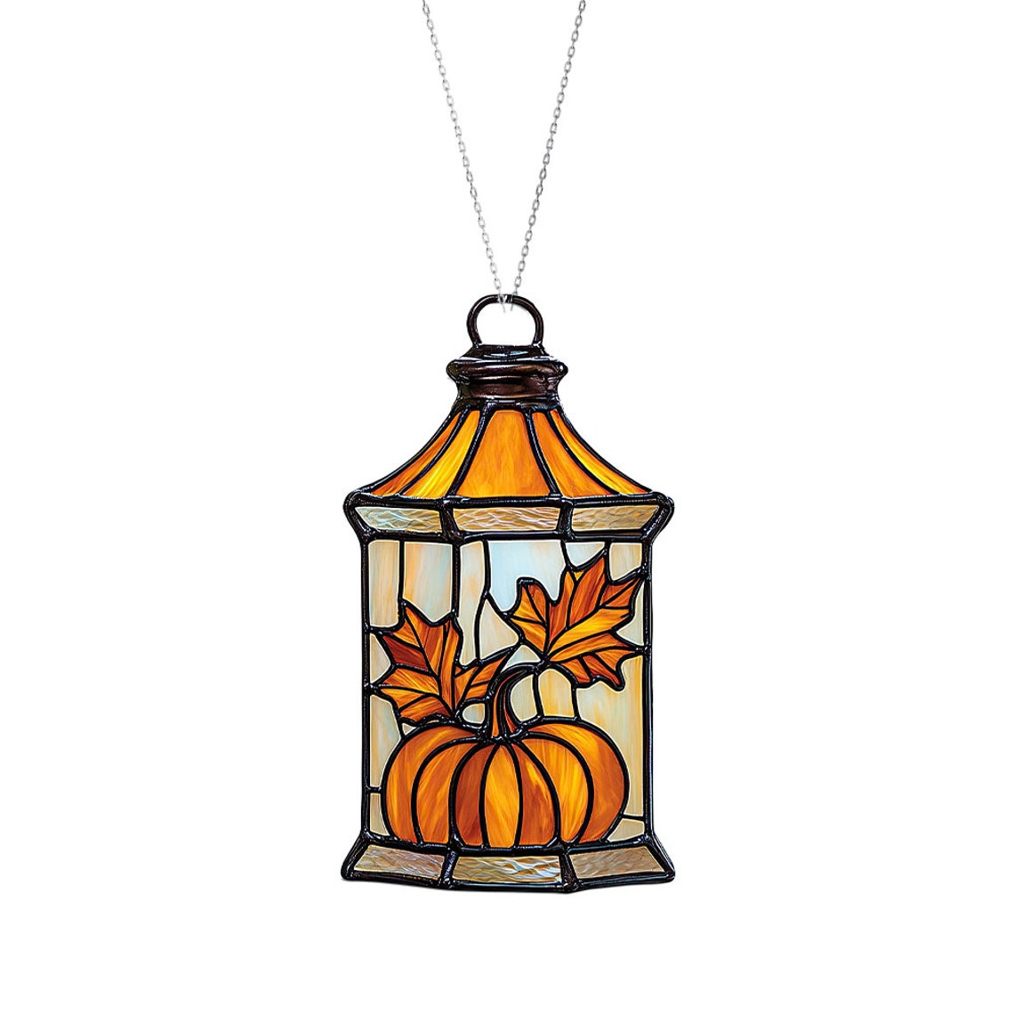 Lantern Pumpkin Autumn Suncatcher, Lantern Pumpkin Hanging Ornament Decor