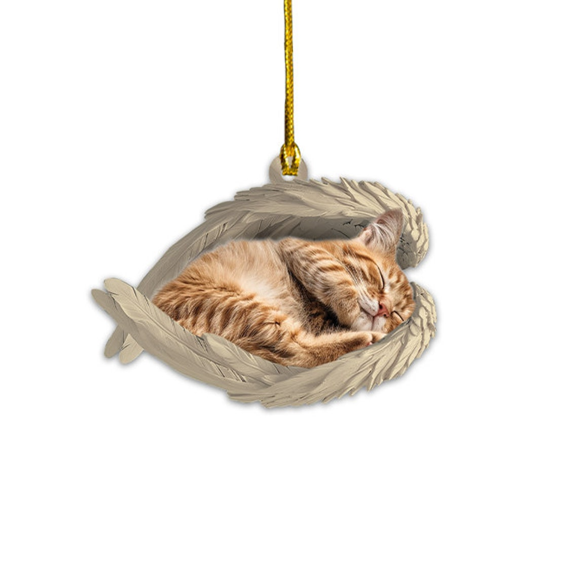 Munchkin Cat Sleeping Angel Ornament Christmas, Ornament Christmas Munchkin Cat Angel Wings Decor