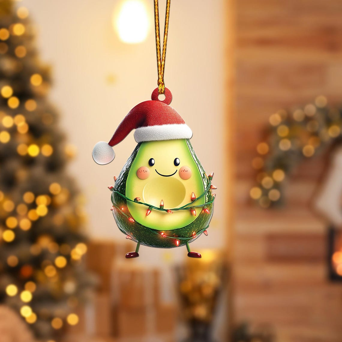 Lovely Avocado Christmas Tree Light Ornament, Christmas Avocado Flat Hanging Ornament Holiday Gift