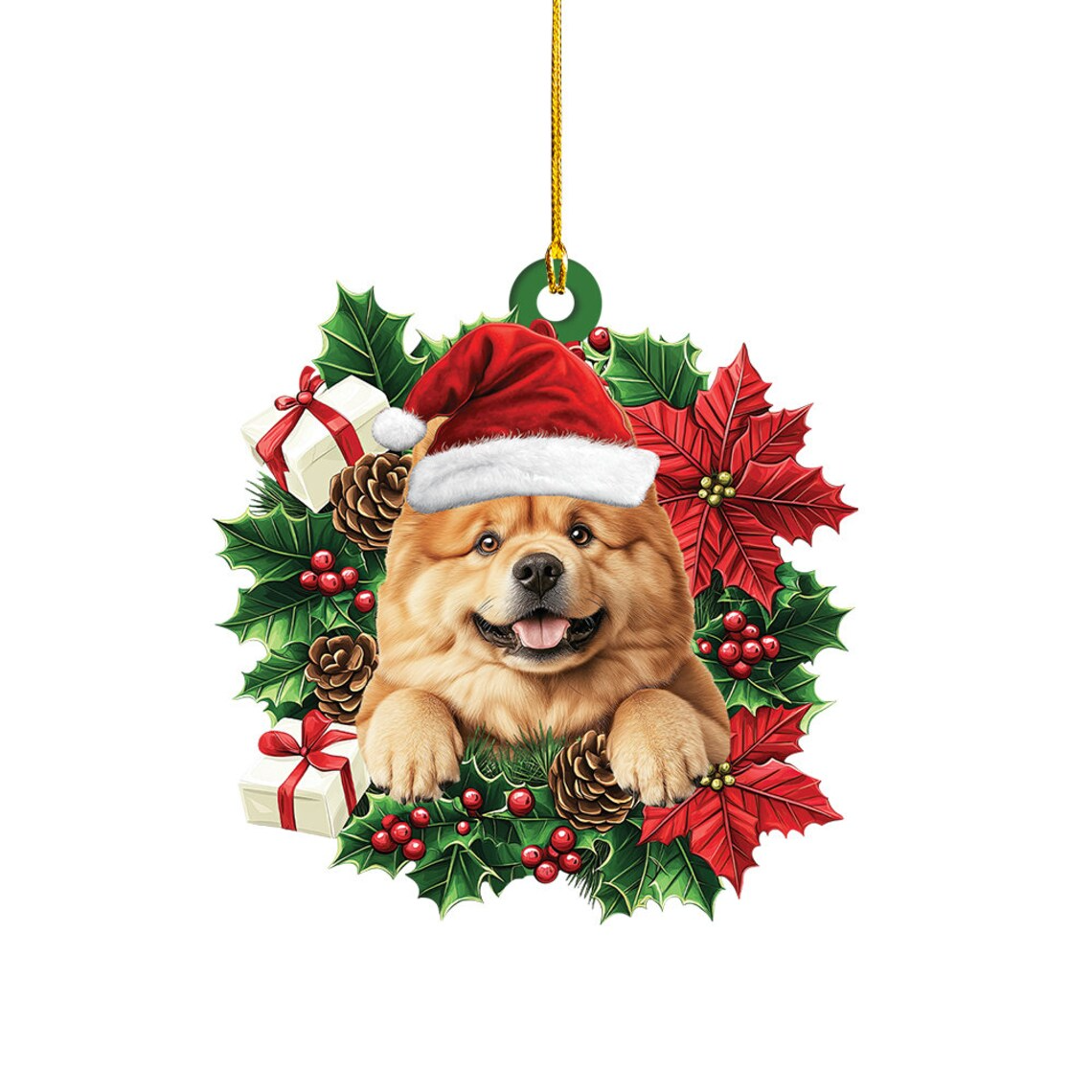 Chow Chow Dog Christmas Wreath Ornament, Chow Chow Dog Christmas Ornament Decor Holiday Gift