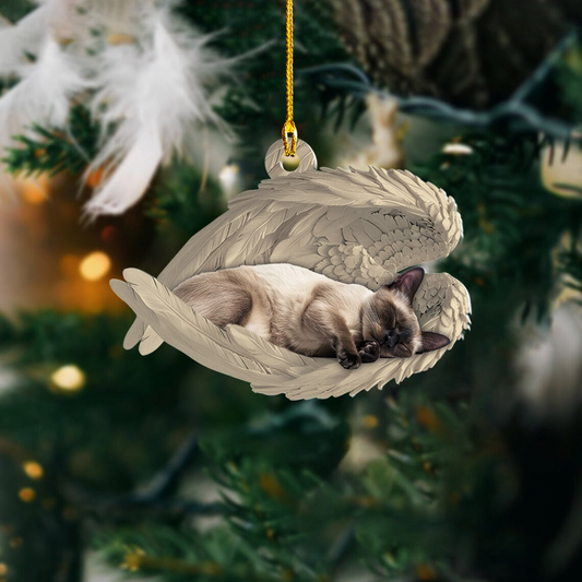 Siamese Cat Sleeping Angel Christmas Ornament, Siamese Cat Angel Wings Ornament Decro Holiday Gift