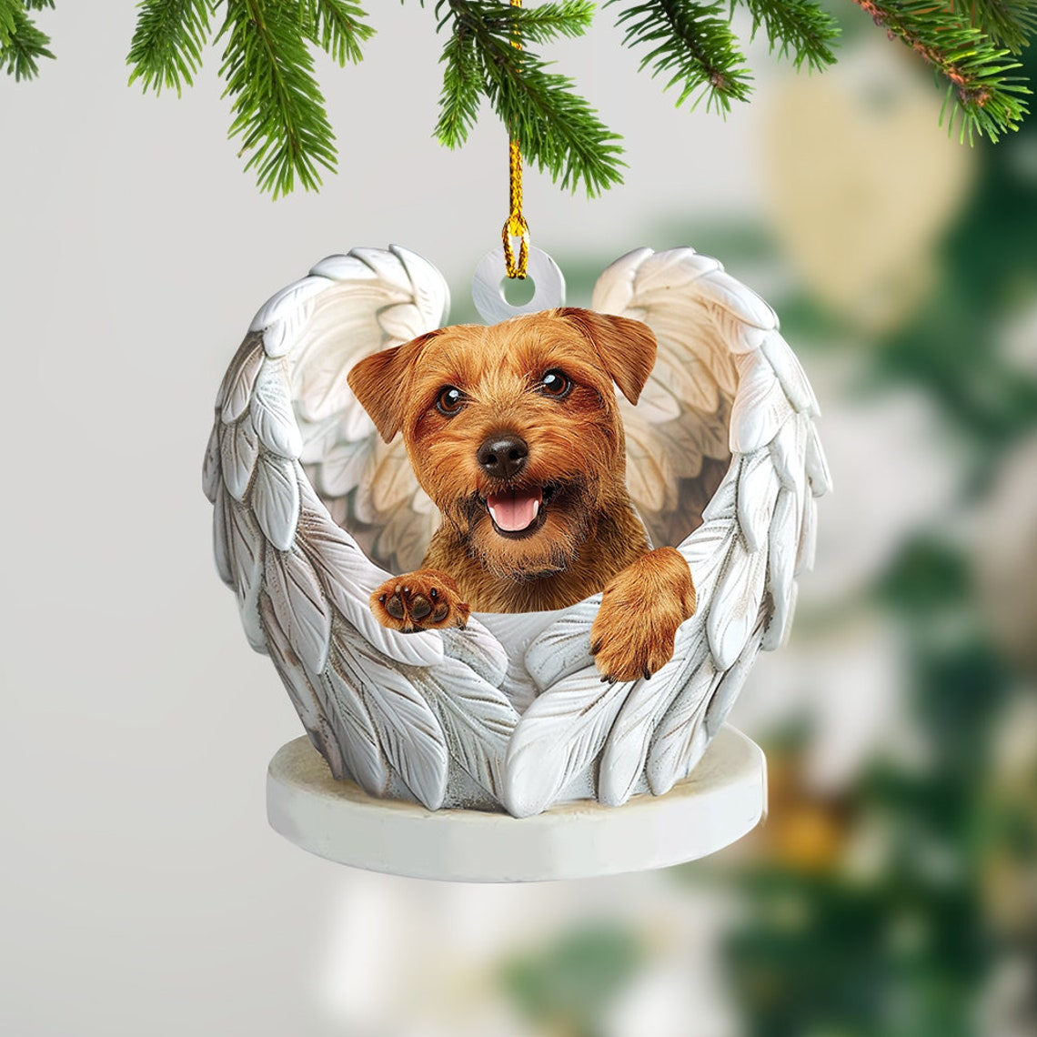 Norfolk Terrier Dog Angel Wings Hanging Ornament, Norfolk Terrier Dog Christmas Ornament