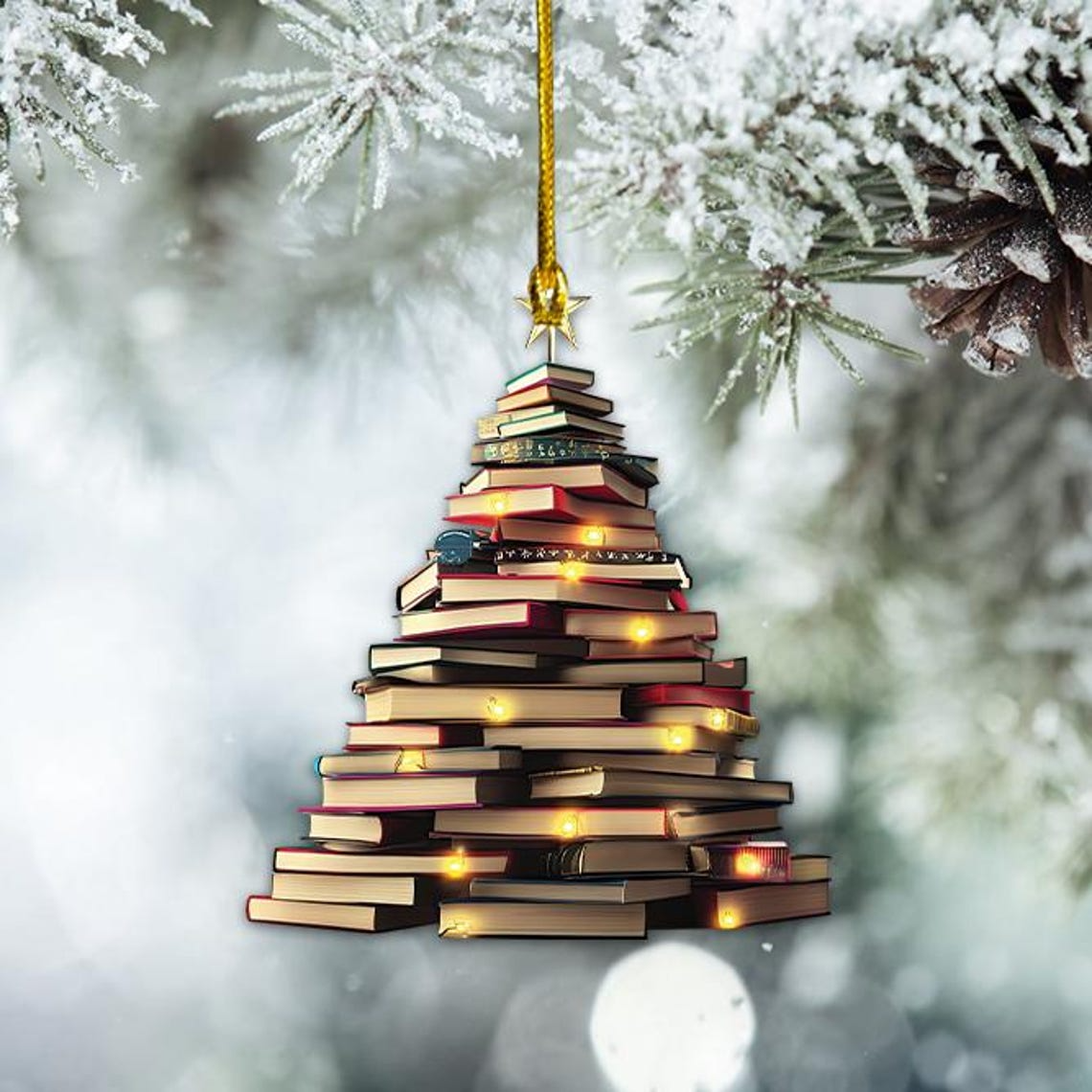 Book Heart Hanging Christmas Ornament, Reading Books in the Bookstore Ornament Decor