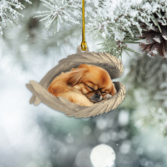 Pekingese Dog Hanging Christmas Ornament, Pekingese Dog Sleeping Angel Wings Ornament Decor