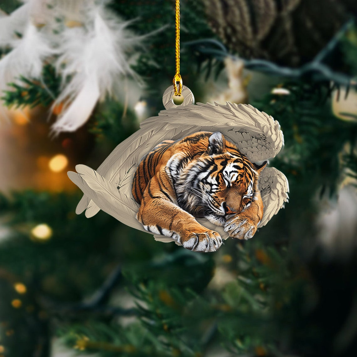 Tiger Sleeping Angel Christmas Ornament Decor, Tiger Angel Wings Car Ornament Decor Gift