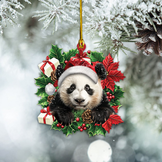 Panda Hanging Christmas Wreath Ornament, Panda Rearview Mirror Car Ornament Decor Gift