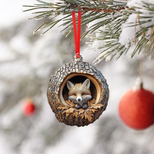 Fox Flat Hanging Christmas Ornament Decor, Fox Rearview Mirror Car Ornament Holiday Gift