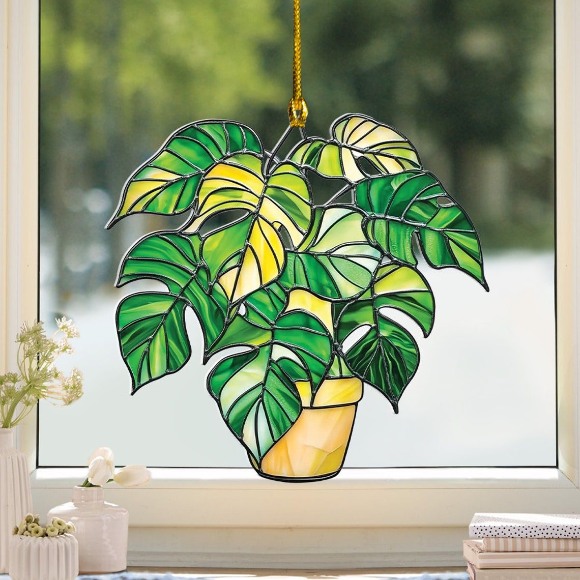 Monstera Leaves Hanging Suncatcher, Unique Leaves Hanging Ornament Home Decor Gift