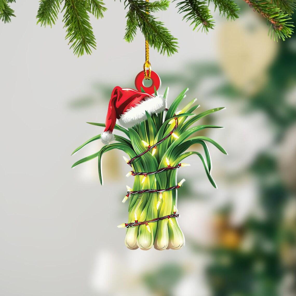 Unique Scallion Christmas Tree Light Ornament, Christmas Scallion Flat Hanging Ornament Decor