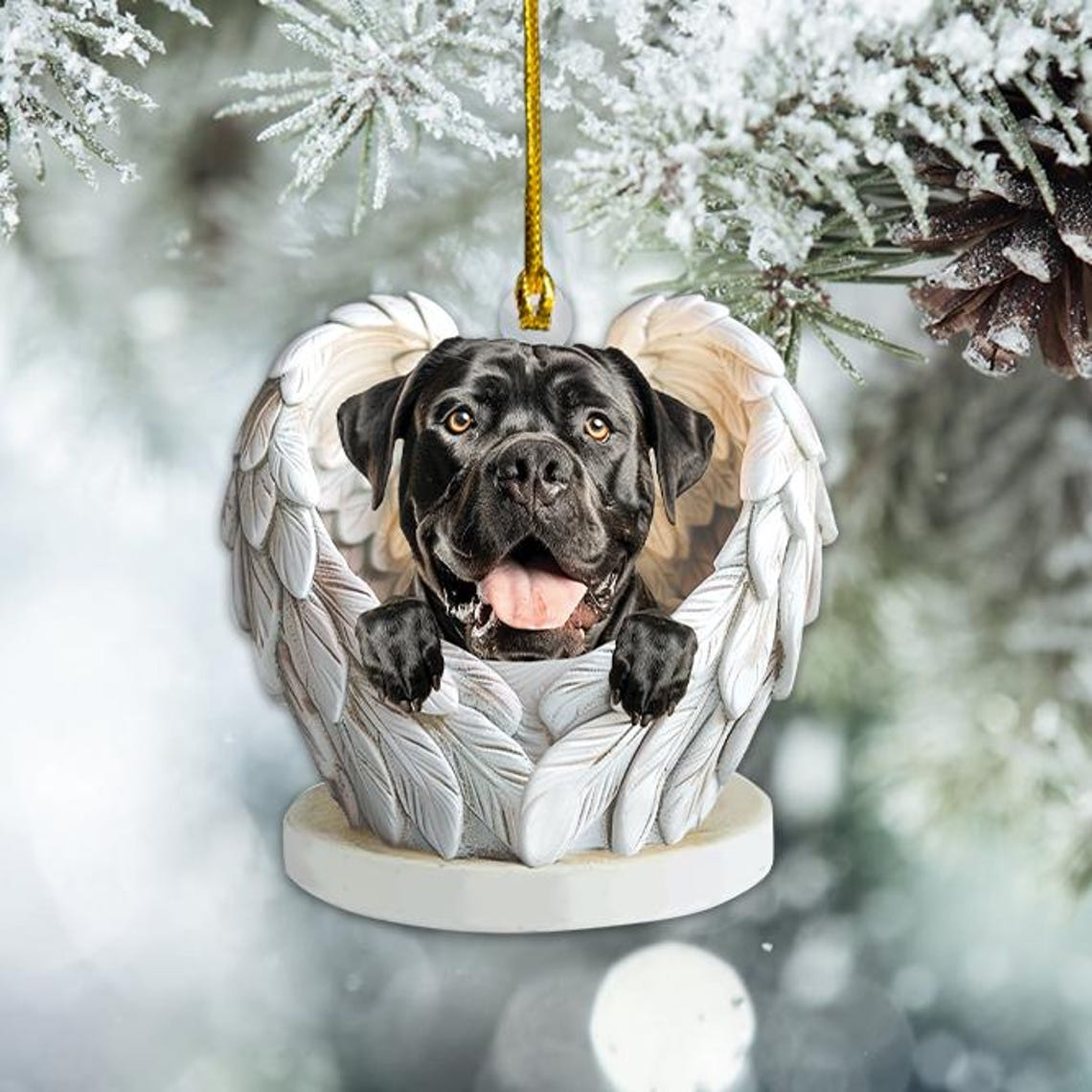 Christmas Cane Corso Dog Angel Wings Ornament, Cute Cane Corso Dog Flat Christmas Ornament