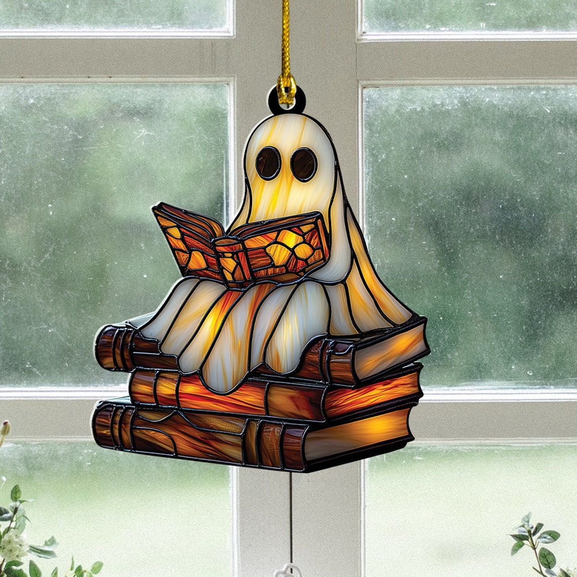 Cute Ghost Reading Book Hanging Ornament, Cute Ghost Hanging Ornament