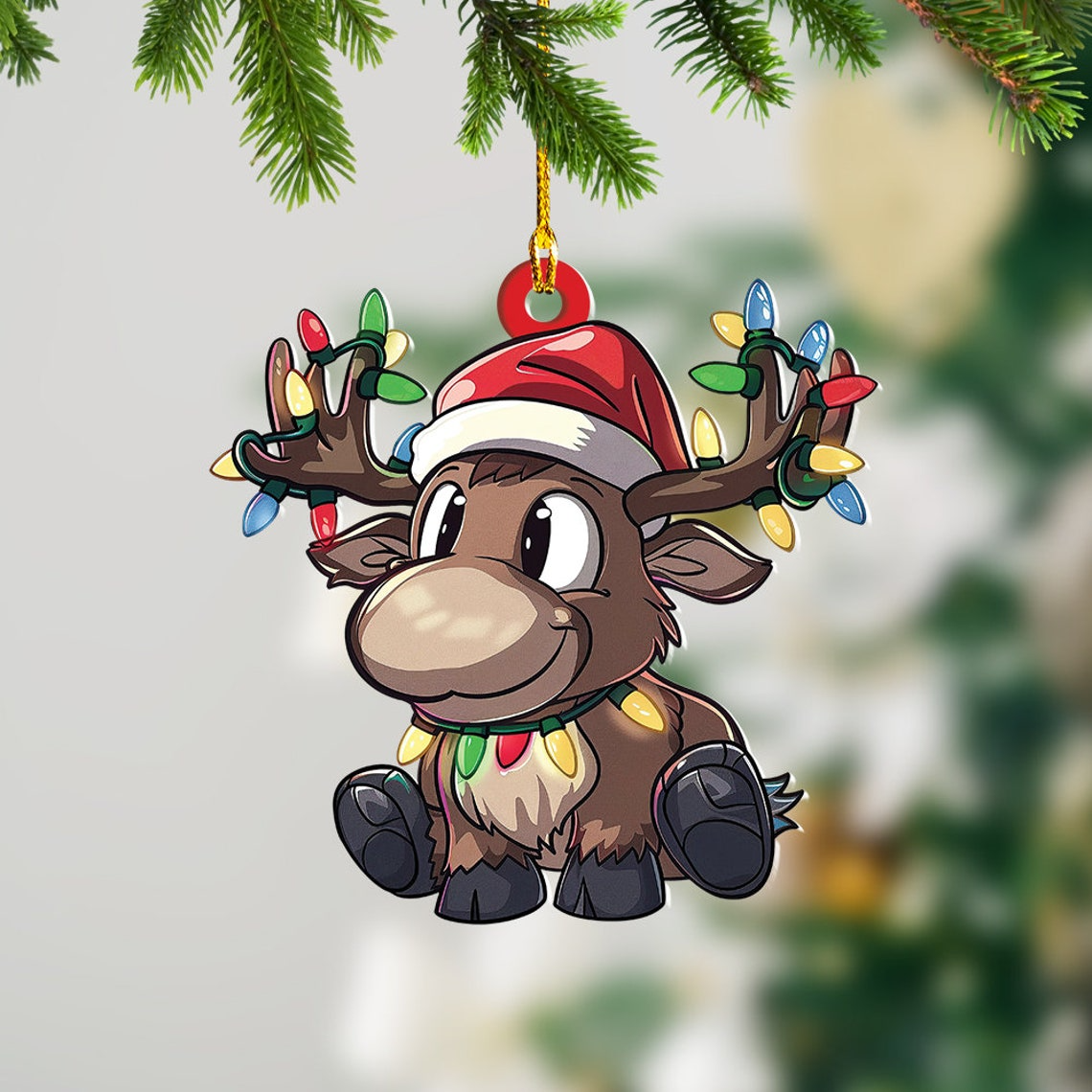 Cute Moose Christmas Lights Decor Ornament, Moose Hanging Christmas Tree Ornament Decor Gift