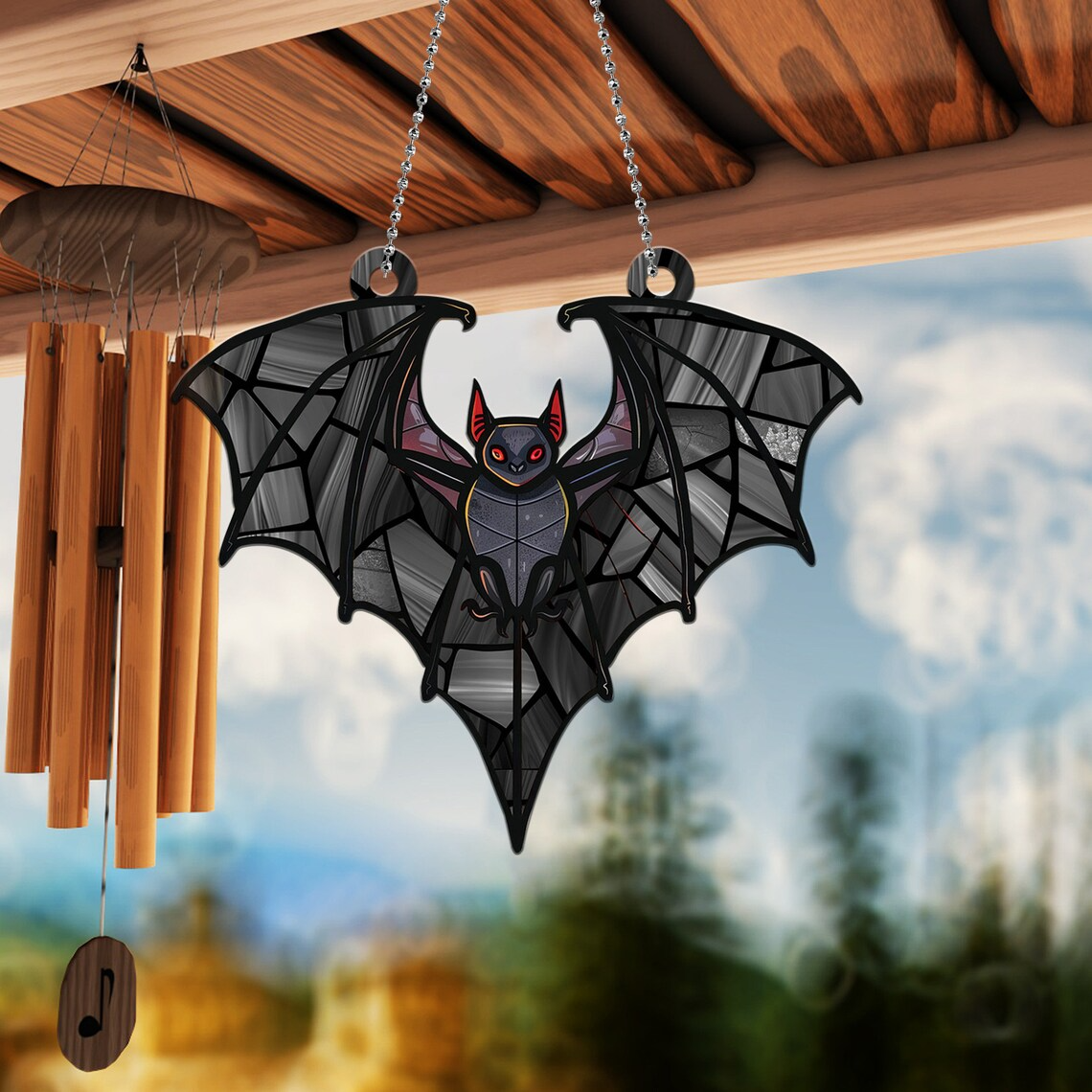 Unique Bat Flying Halloween Suncatcher Ornament, Halloween Bat Hanging Window Ornament