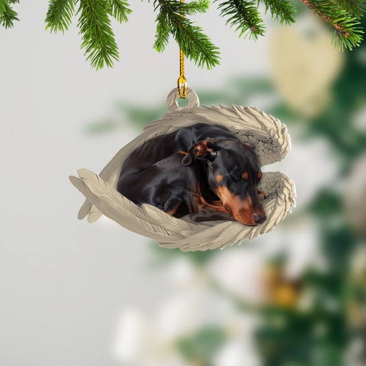 Doberman Pinscher Dog Angel Wings Ornament, Dobermann Dog Sleeping Christmas Ornament Gift