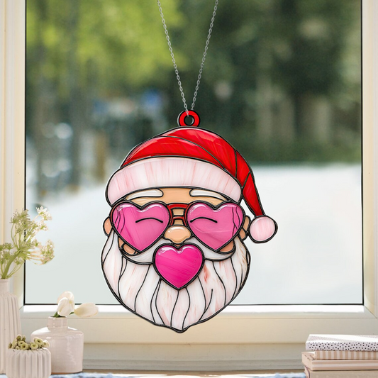 Santa Claus with Buble Gum Suncatcher Ornament, Santa with Buble Gum Christmas Ornament