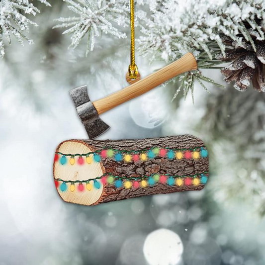 Logs and Axes Hanging Christmas Ornament, Arborist Christmas Ornament Decor Gift