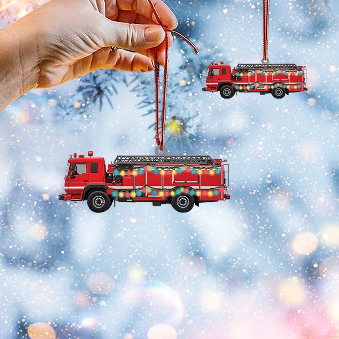 Fire Truck Hanging Christmas Light Ornament, Firefighter Christmas Tree Decor Ornament