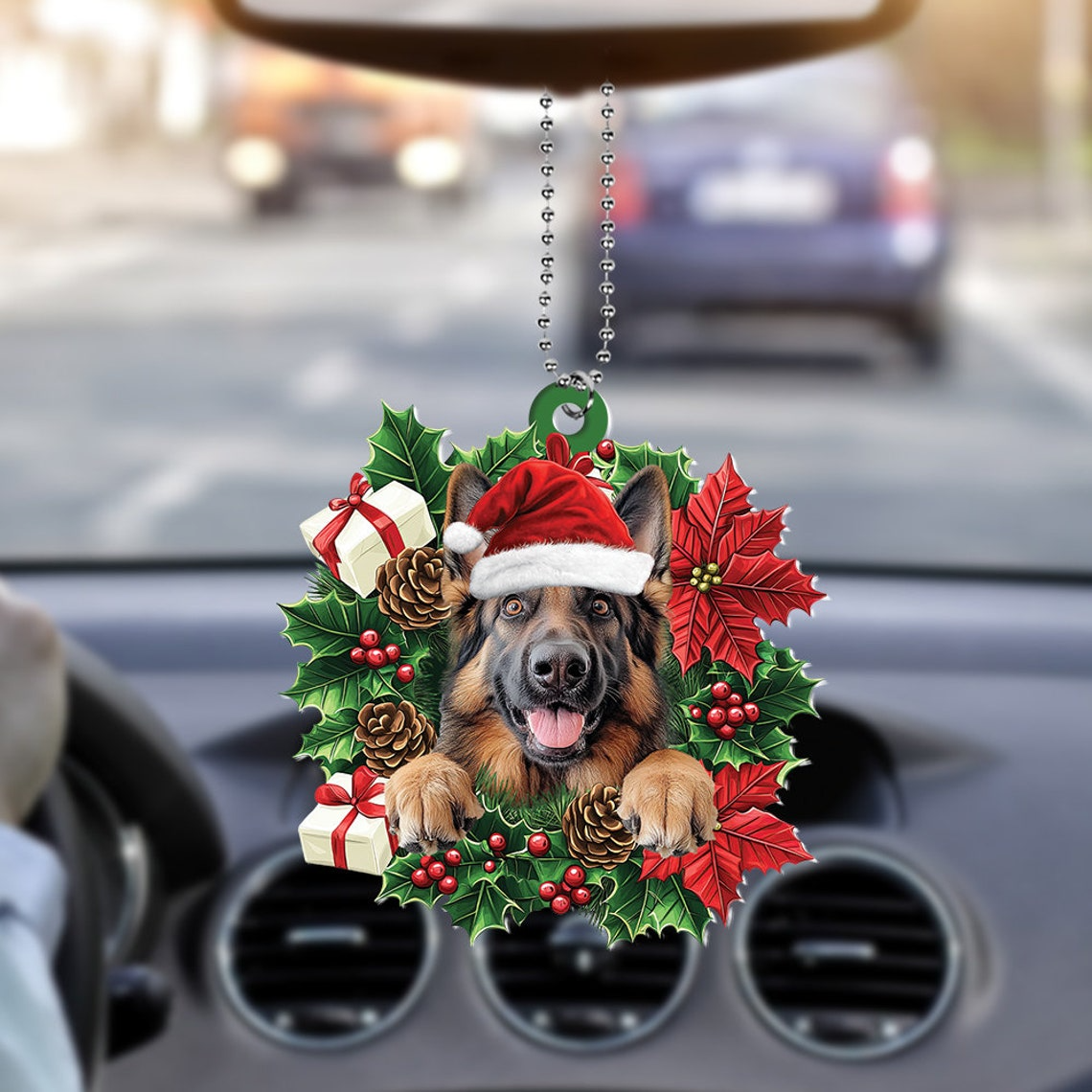 German Shepherd Dog Christmas Wreath Ornament, German Shepherd Dog Christmas Ornament