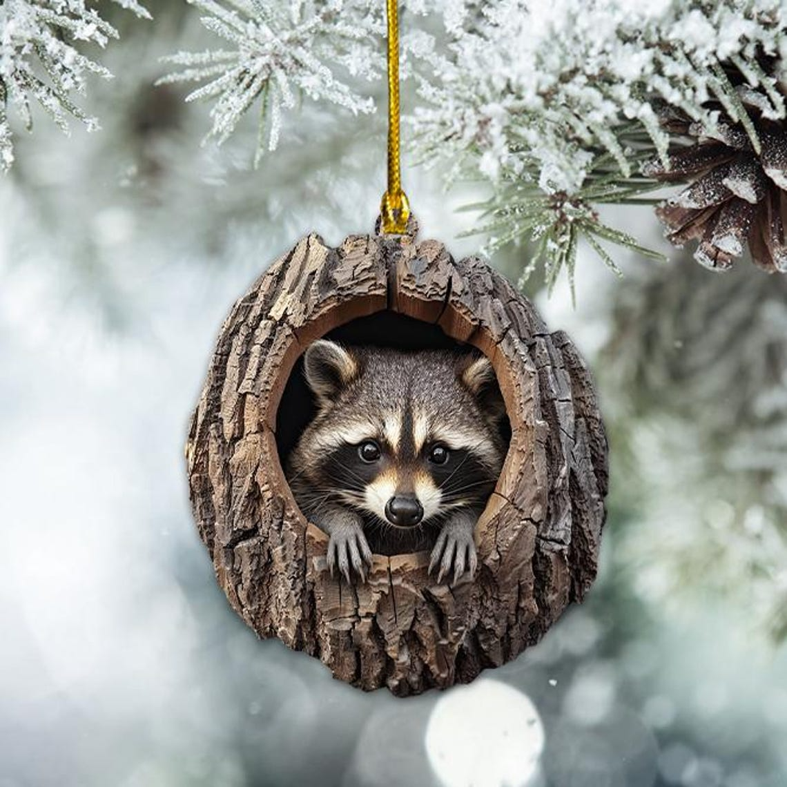 Cute Raccoon Christmas Ornament, Raccoon Rearview Mirror Car Hanging Ornament