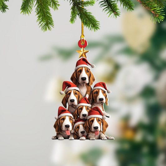 Basset Hound Dog Christmas Tree Ornament, Cute Dog Rearview Mirror Car Christmas Ornament