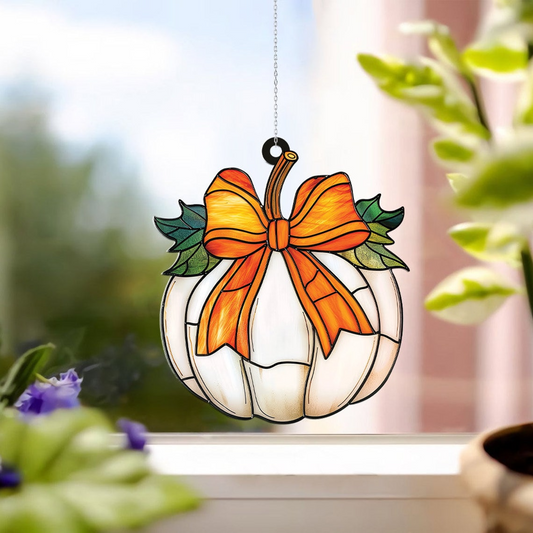 Pumpkin Bow Suncatcher Decor, Halloween Bow Pumpkin Fall Ornament