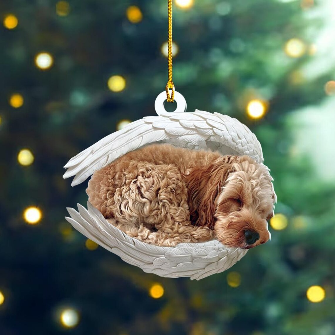 Cockapoo Dog Angel Wings Hanging Christmas Ornament, Cockapoo Dog Christmas Ornament Decor