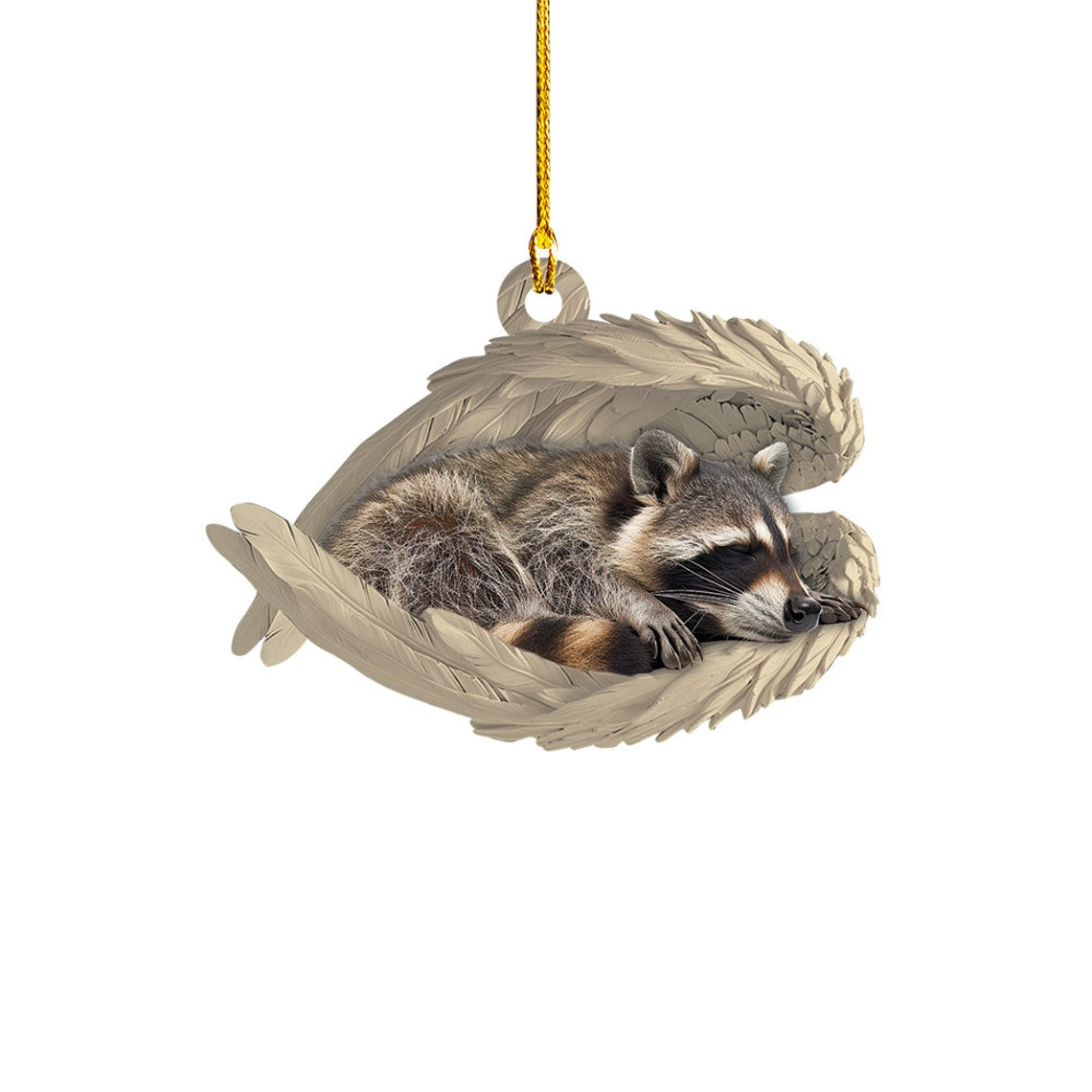 Raccoon Sleeping Angel Christmas Ornament, Raccoon Angel Wings Hanging Ornament Holiday Gift