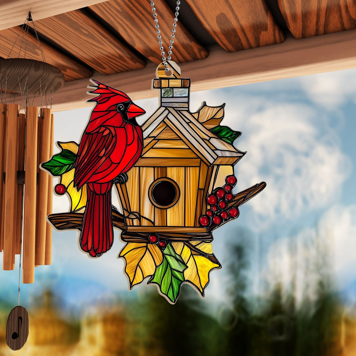 Cardinal House Suncatcher Ornament, Cardinal Christmas Ornament