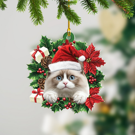 Ragdoll Cat Christmas Wreath Ornament, Ragdoll Cat Christmas Ornament Decor Holiday Gift