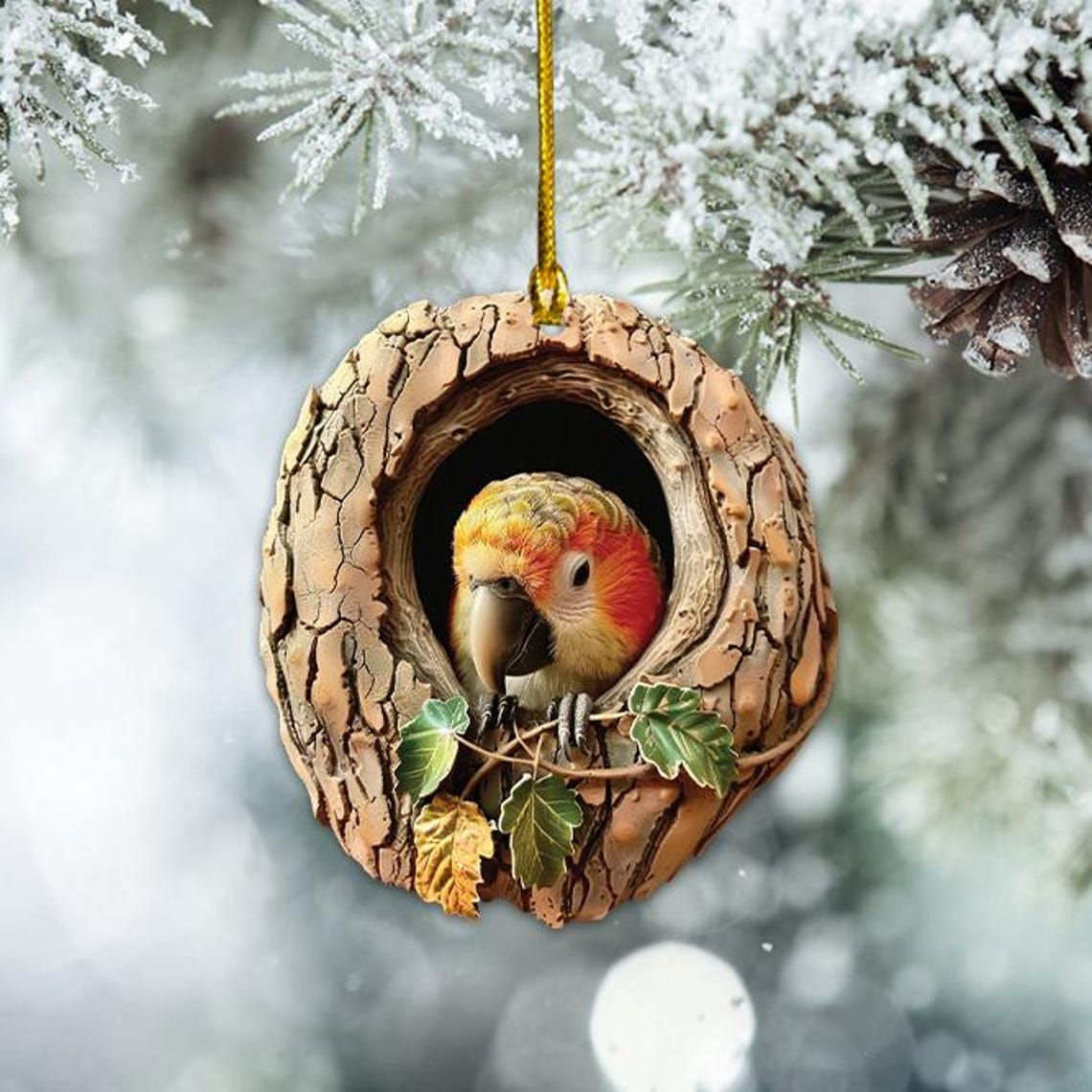 Cute Parrot Friendly Flat Christmas Ornament, Parrot Hanging Christmas Ornament Decor