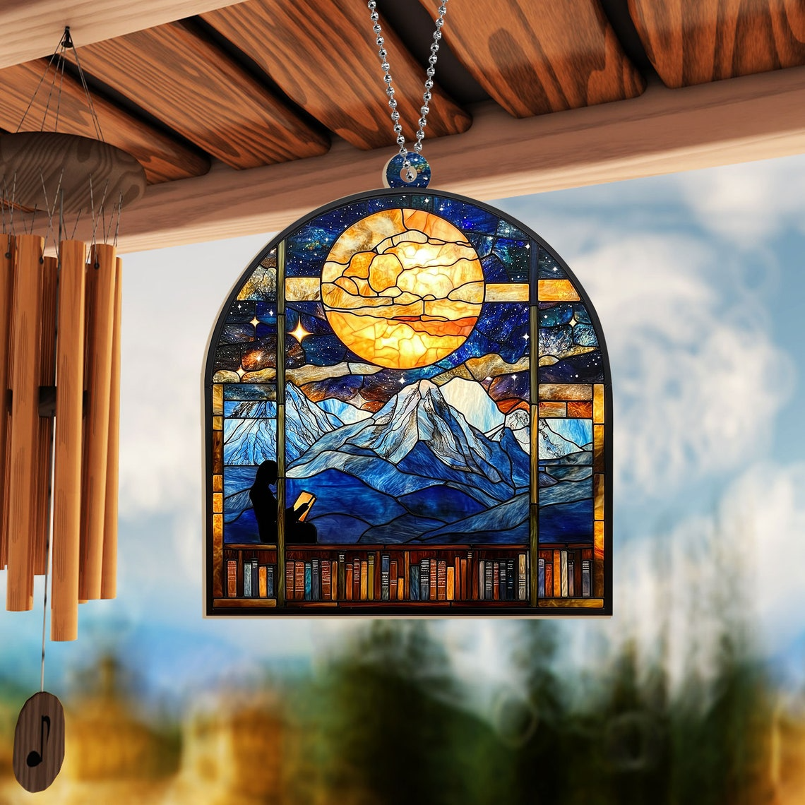 Night Court Woman Reading Book Suncatcher, Night Sky Hanging Ornament