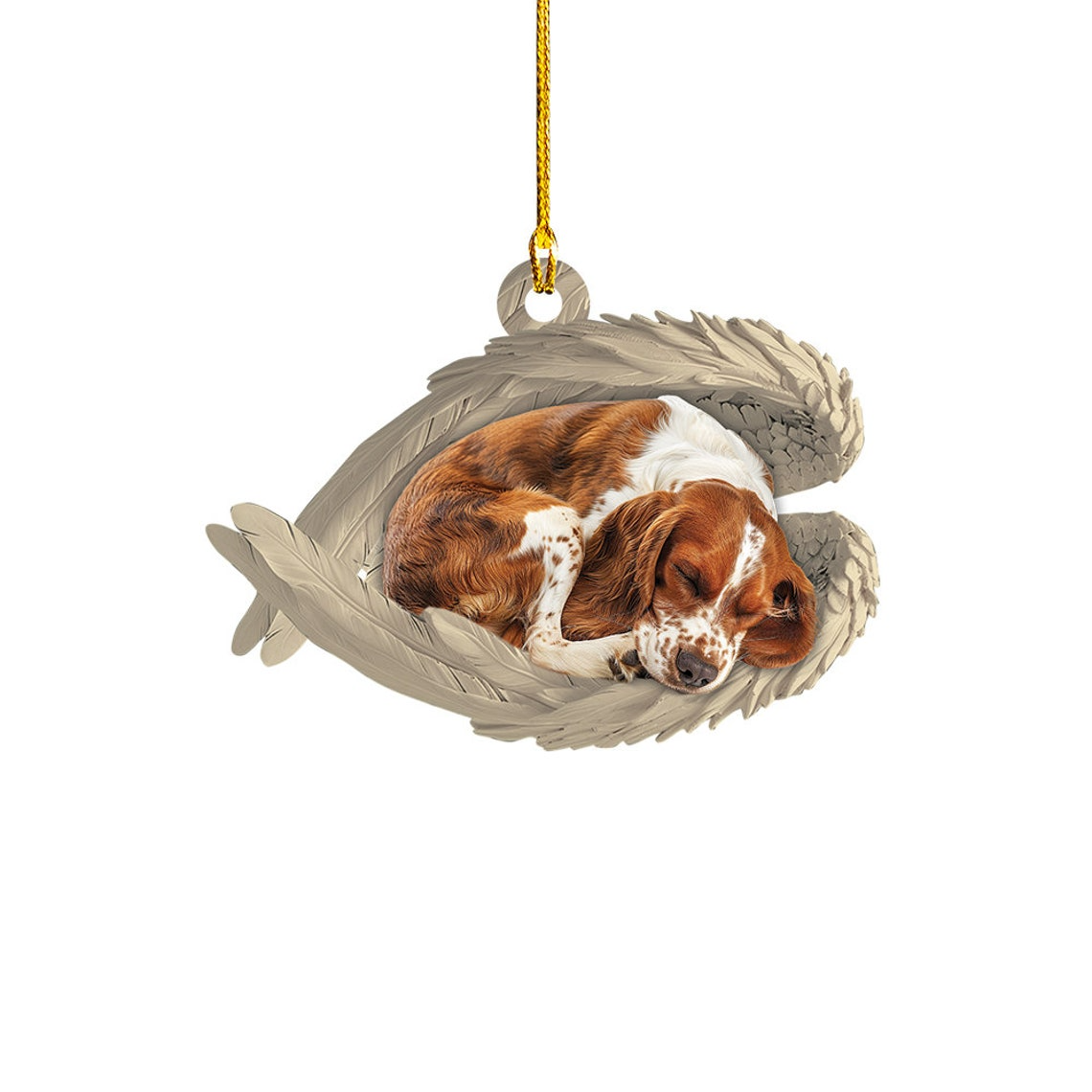 Brittany Spaniel Dog Sleeping Angel Wings Ornament Gift, Brittany Spaniel Dog Car Christmas Ornament