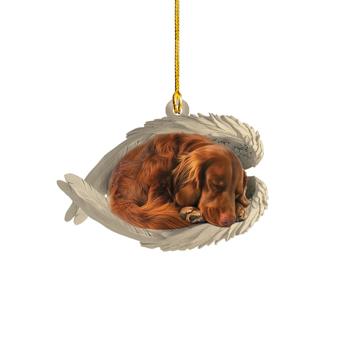 Irish Setter Dog Sleeping Angel Wings Ornament, Cute Irish Setter Dog Christmas Ornament