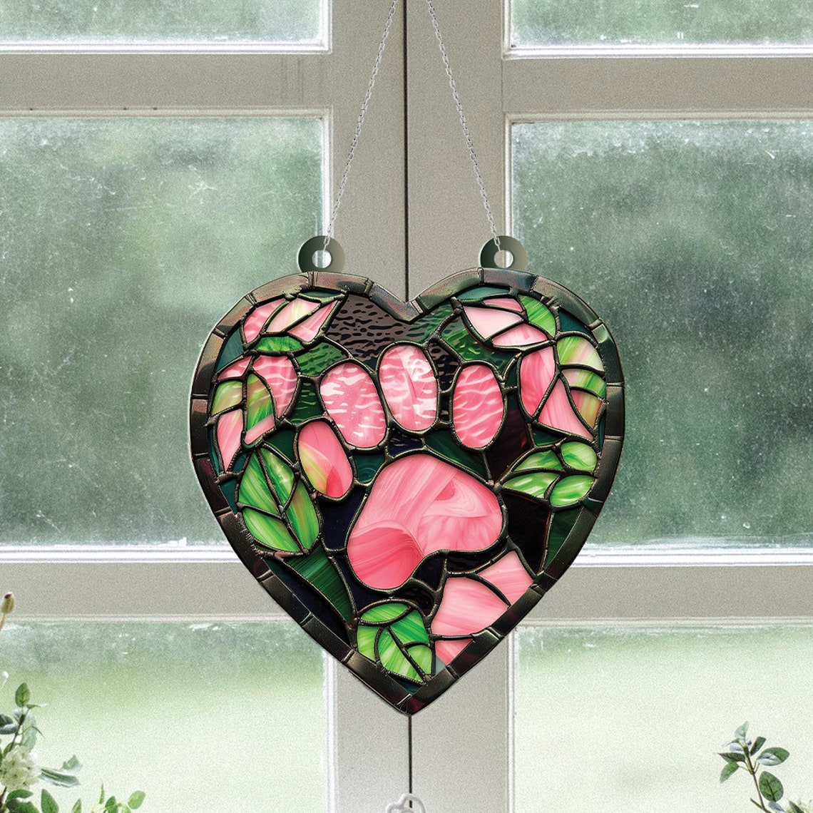 Cat's Paw Pink Hanging Suncatcher, Cat's Paw Window Hanging Ornament Decor