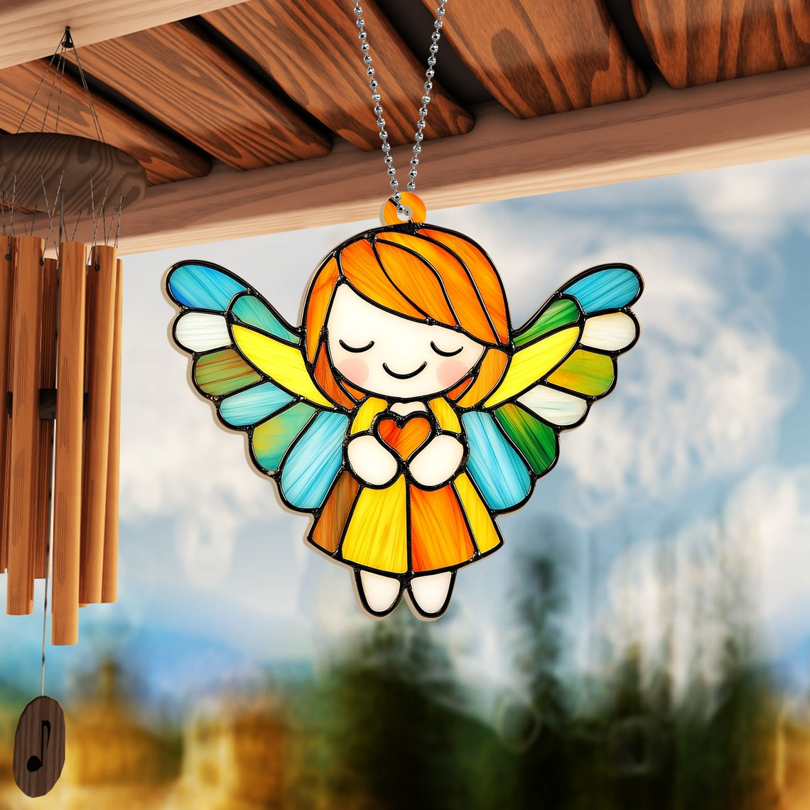 Cute Angel Christmas Window Hanging Suncatcher, Cute Angel Hanging Ornament Home Decor